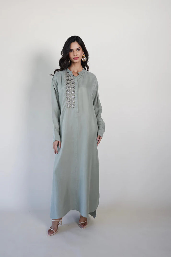 Sage Mao Washed Silk Kaftan