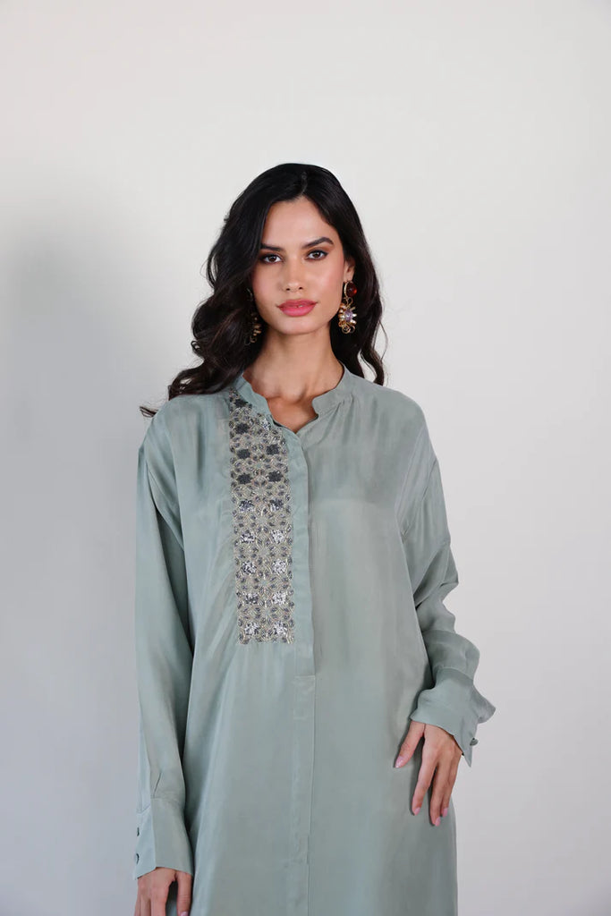 Sage Mao Washed Silk Kaftan