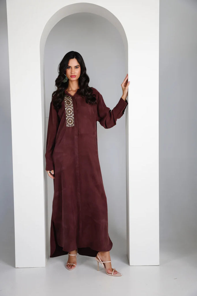 Burgundy Mao Washed Silk Kaftan