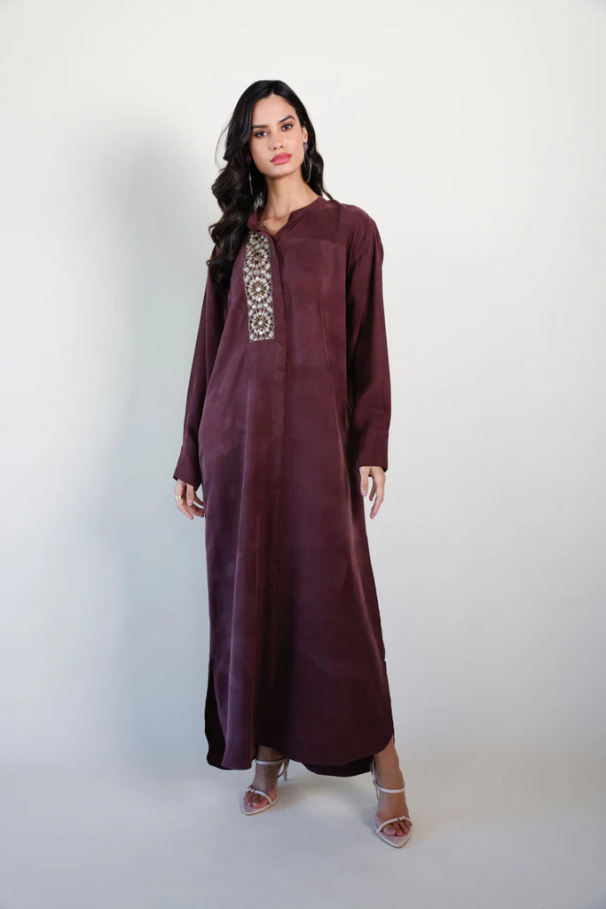 Burgundy Mao Washed Silk Kaftan