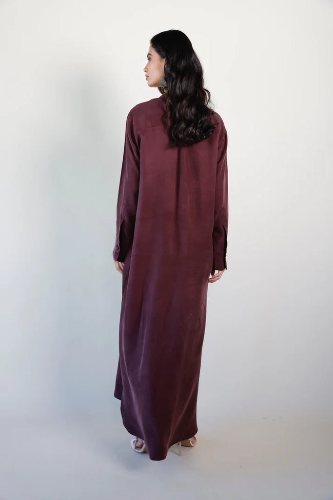 Burgundy Mao Washed Silk Kaftan