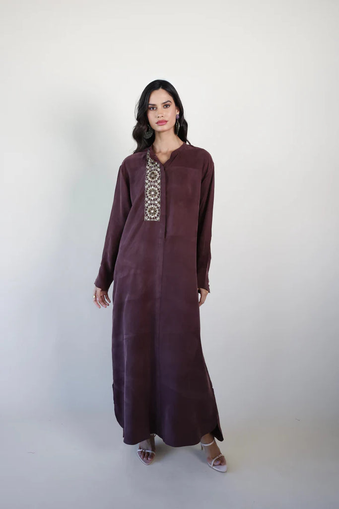 Burgundy Mao Washed Silk Kaftan