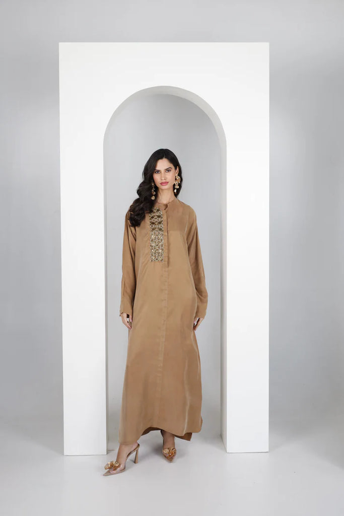 Bronze Mao Washed Silk Kaftan