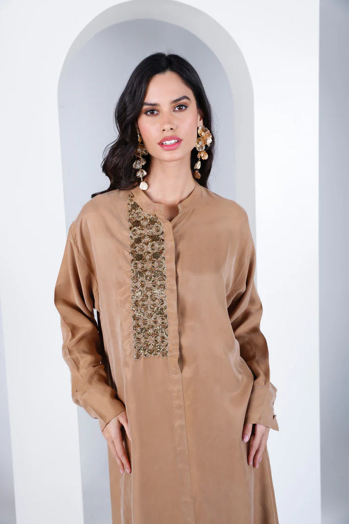 Bronze Mao Washed Silk Kaftan