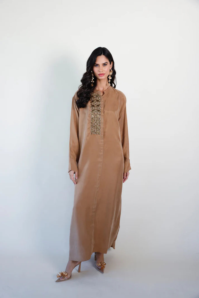 Bronze Mao Washed Silk Kaftan