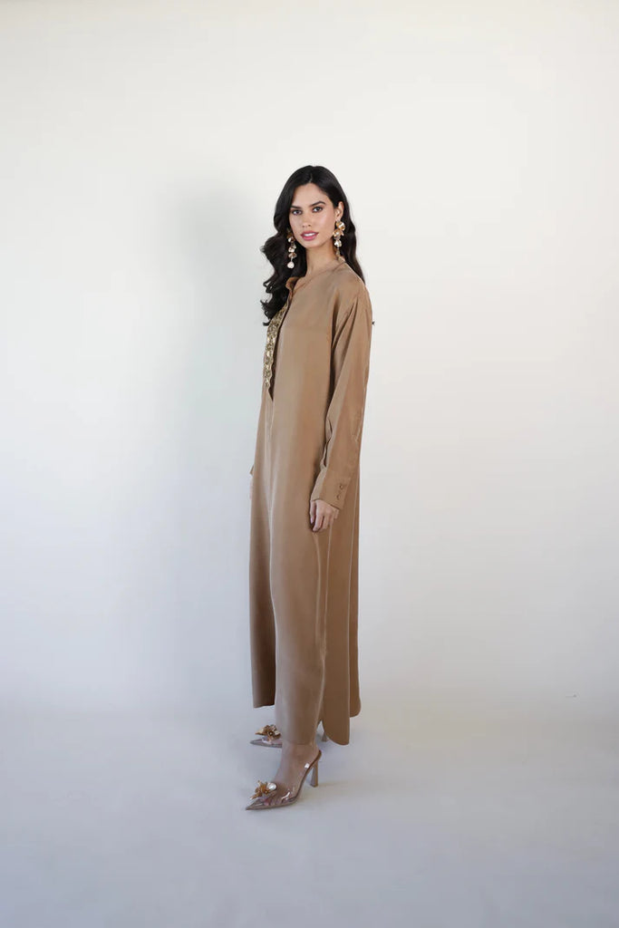 Bronze Mao Washed Silk Kaftan