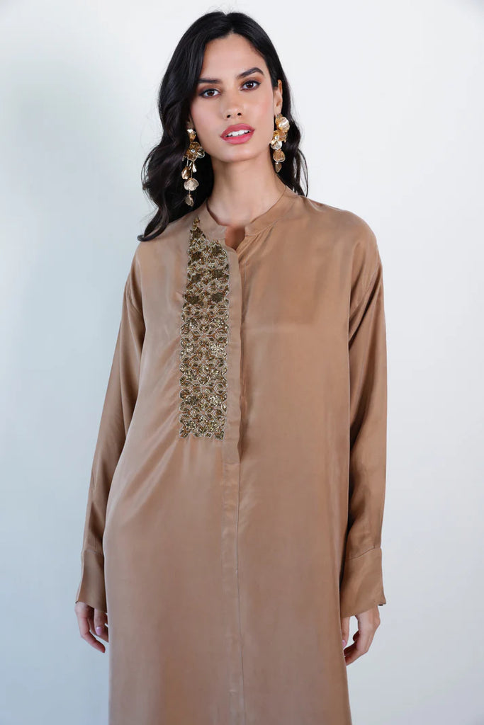 Bronze Mao Washed Silk Kaftan