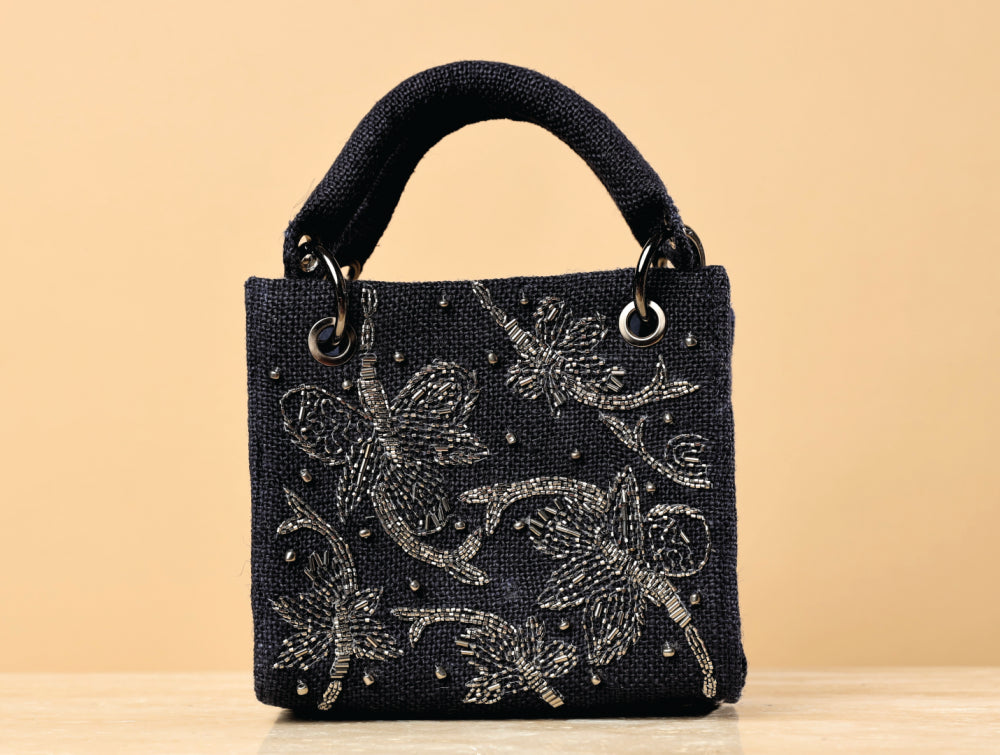 Midnight Blue Jute Mini Bag