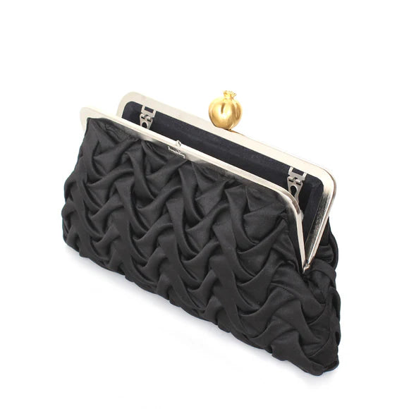 Pomegranate on Black Satin Smocking Classic Clutch