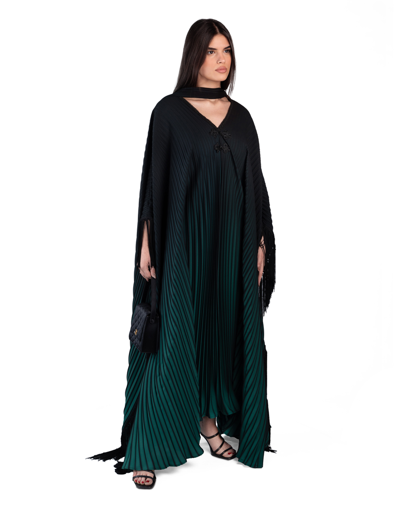 Pleated Sama Kaftan in Emerald