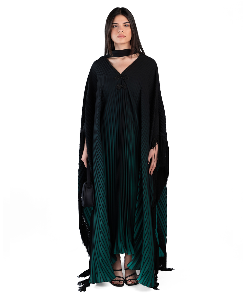 Pleated Sama Kaftan in Emerald