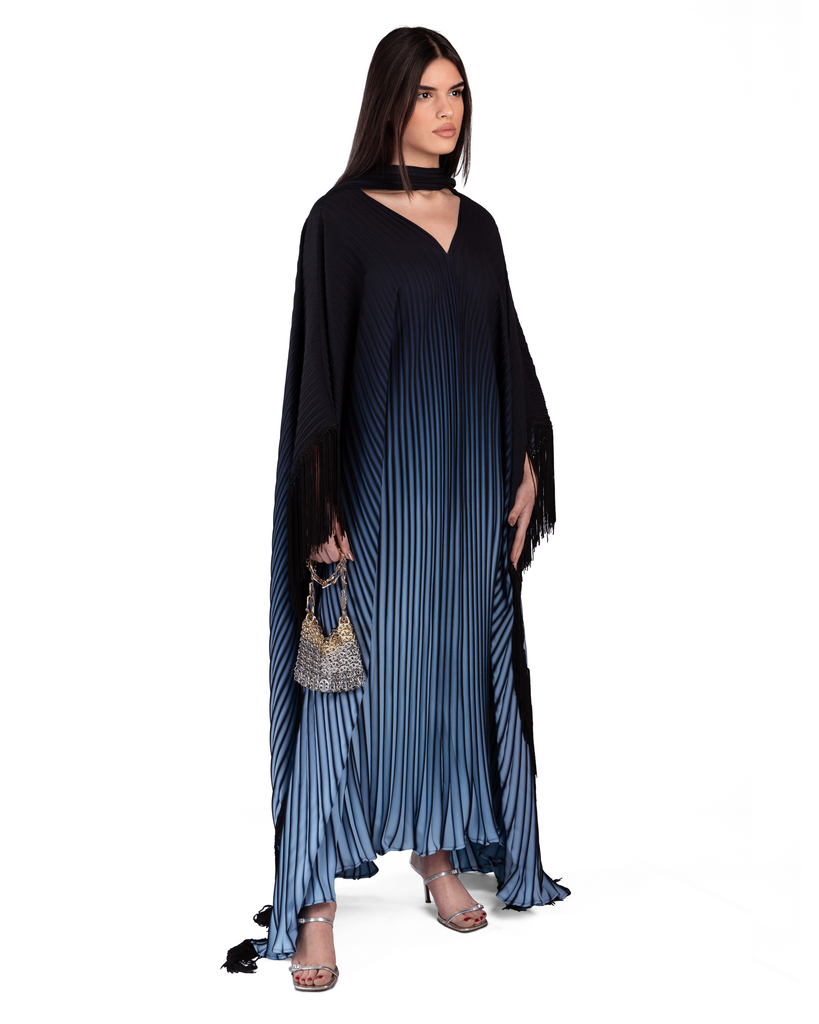 Pleated Sama Kaftan in Sapphire