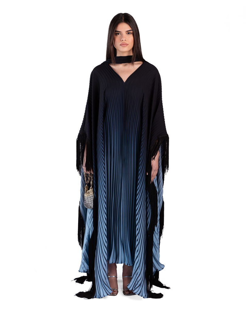 Pleated Sama Kaftan in Sapphire