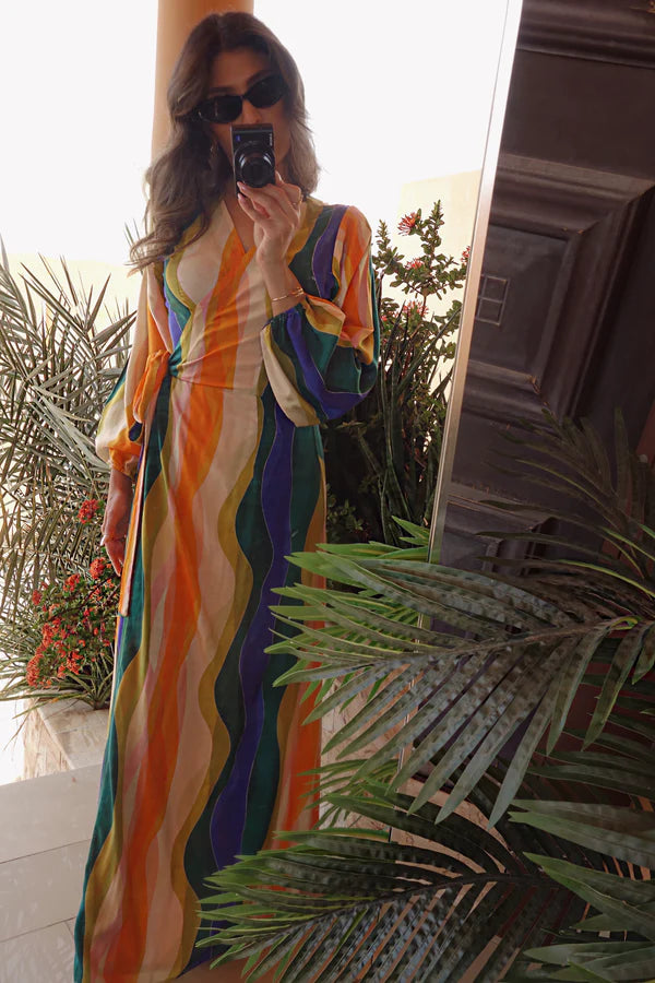 Sage Rainbow Wrap Dress