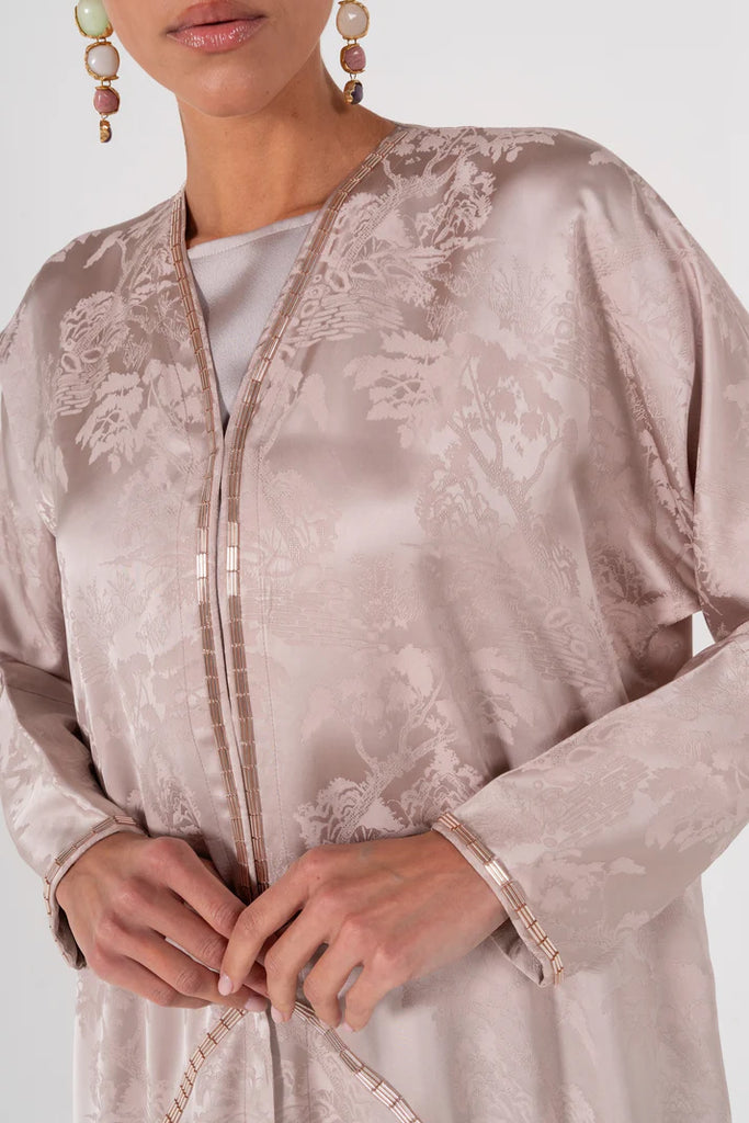 Yuan Blush Pink Silk Jacquard Abaya