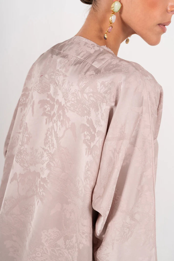 Yuan Blush Pink Silk Jacquard Abaya