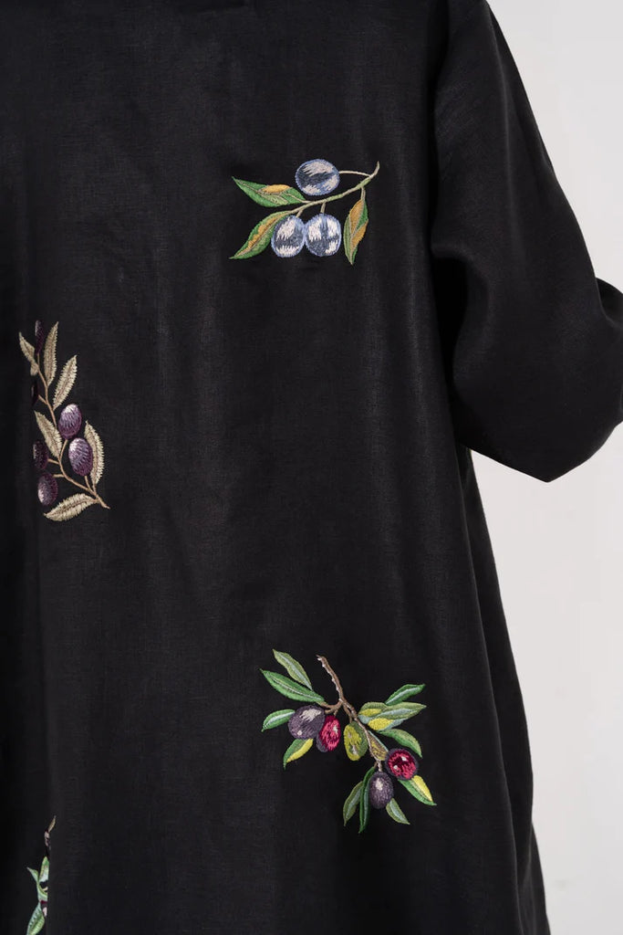 Olives Black Abaya in Italian Linen