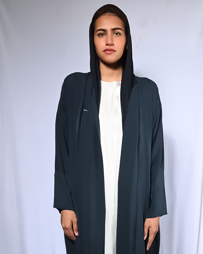 Navy Blue Washed Silk Abaya