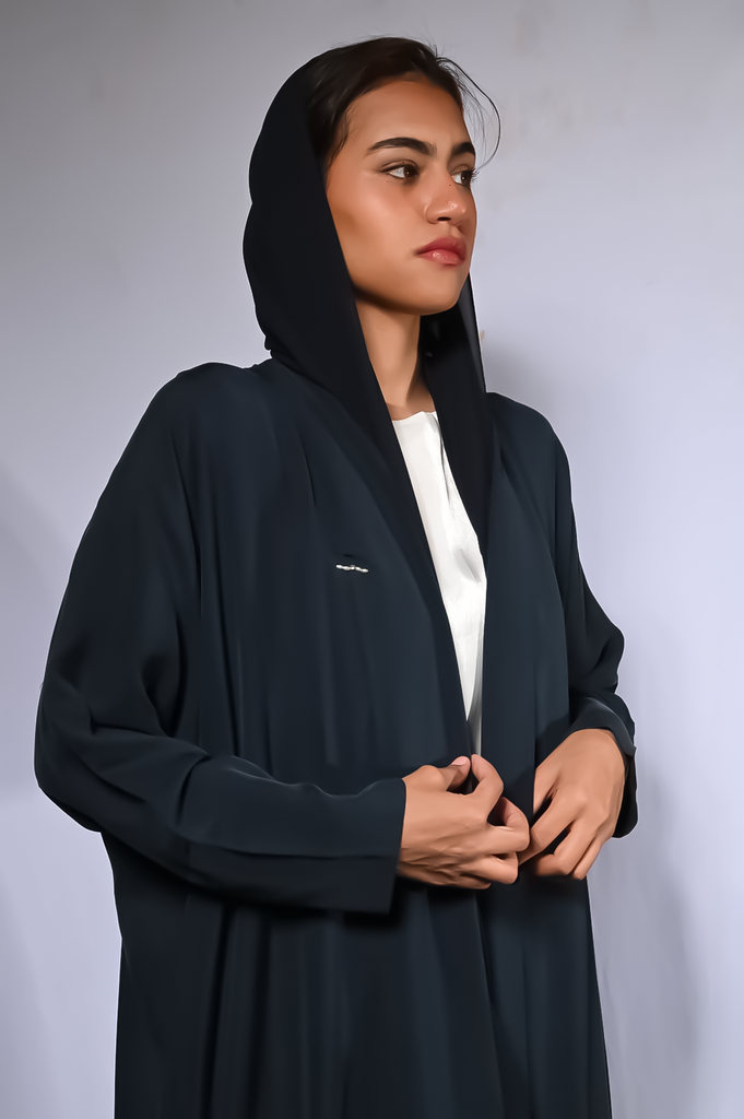 Navy Blue Washed Silk Abaya