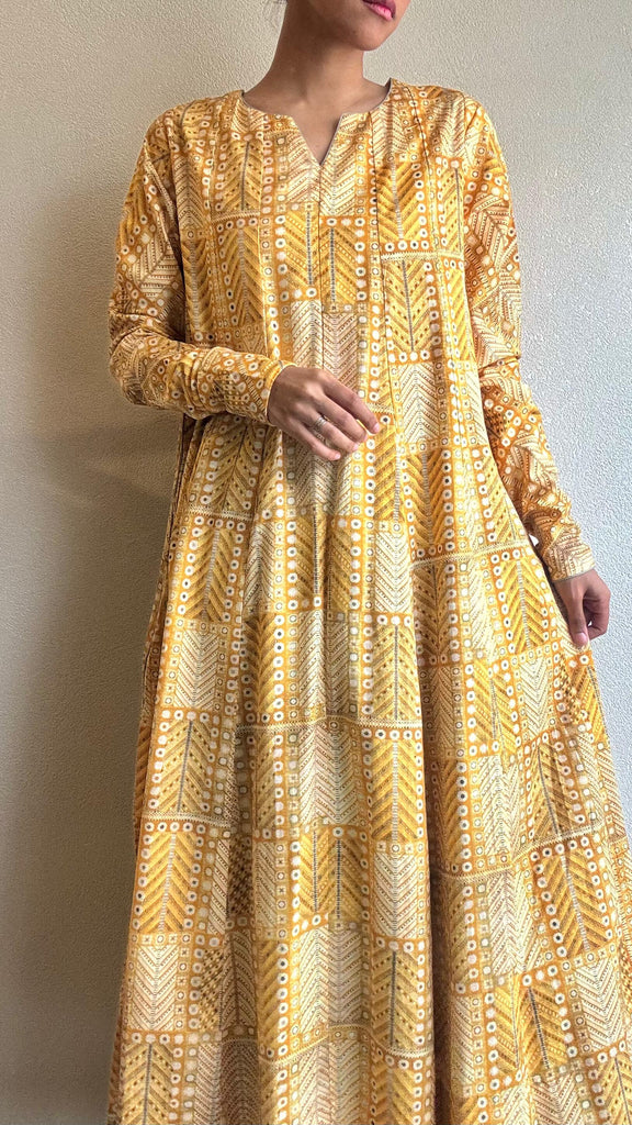 Pleated Maxi Yellow Kaftan