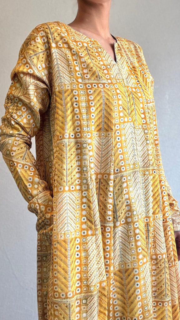 Pleated Maxi Yellow Kaftan