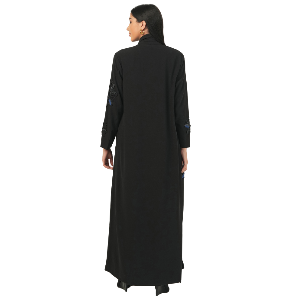 Black Embroidered Soft Wool Abaya