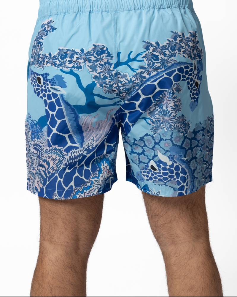 Blue Jungle Giraffe Swim Shorts