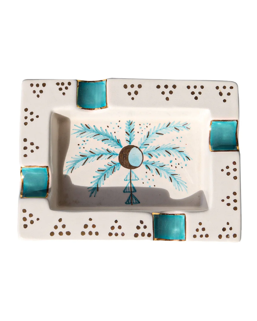 Crescent Turquoise Palm Tree Cigar Ashtray