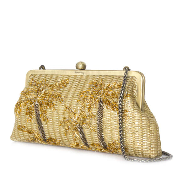 Golden Oasis Straw Classic Clutch