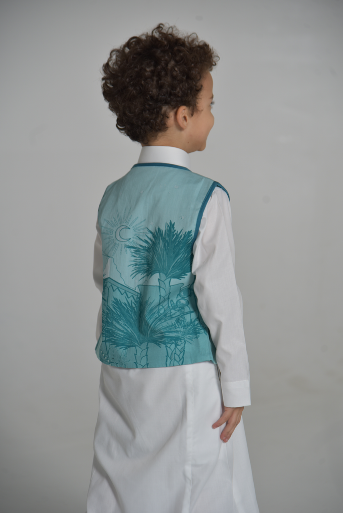 Boys Green Printed Vest