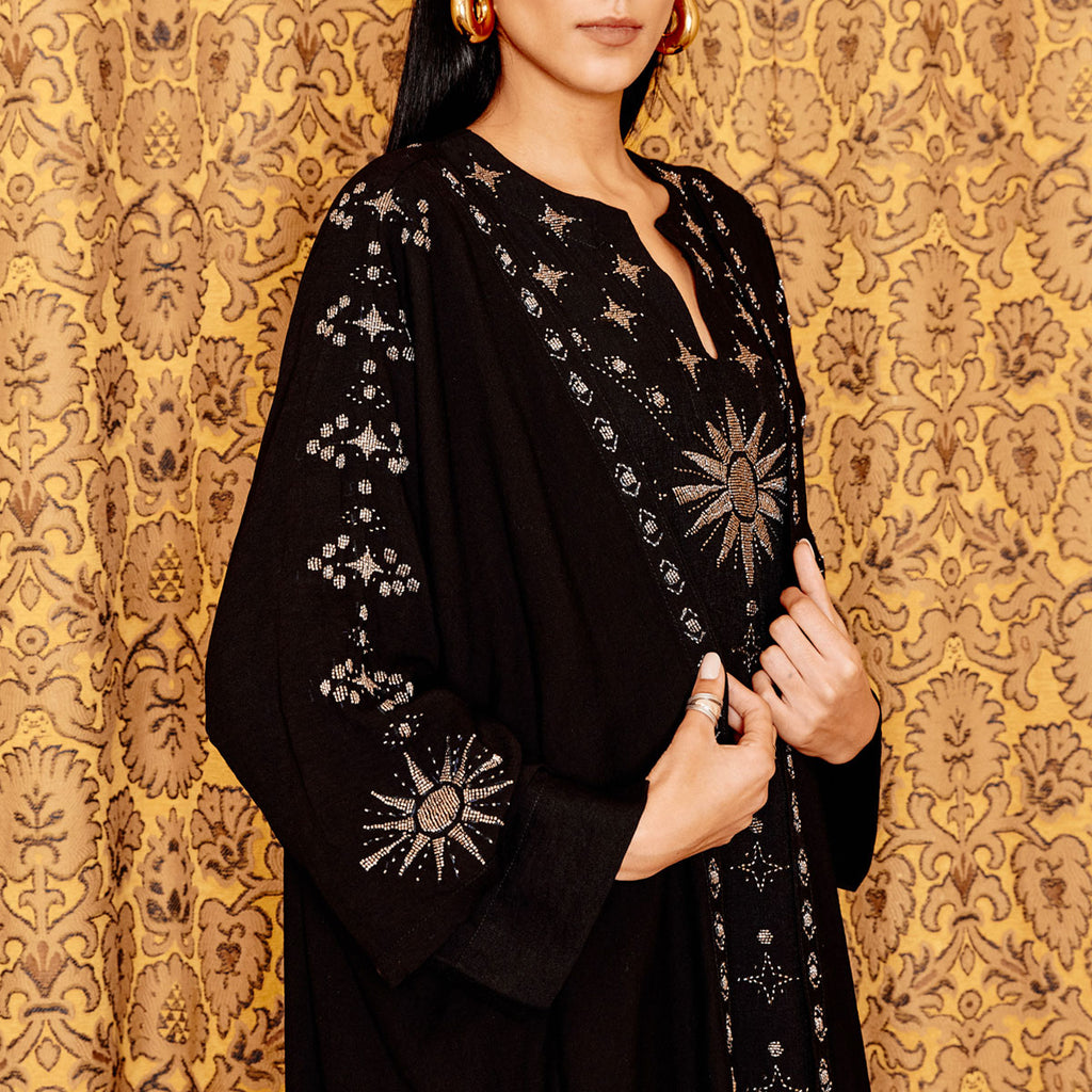 Rising Sun Sleeve on Black Abaya